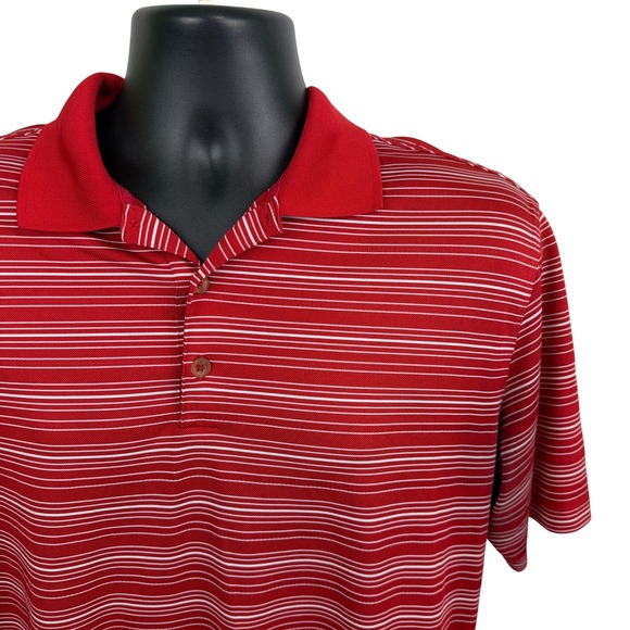 Nike Golf Other - Nike Golf Dri-Fit Red White Stripe Polo Shirt Men's Large Golf Shirt